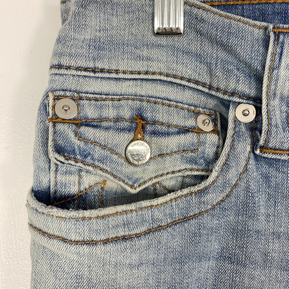 True Religion Geno Jeans Mens 31Wx33 Light Wash Slim Straight Denim Stretch - Picture 4 of 16